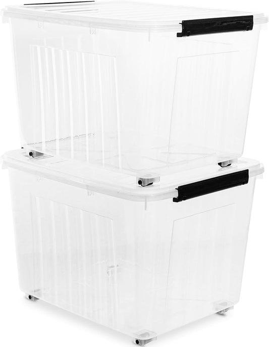 Citylife 82 QT Clear Plastic Storage Bins with Lids Stackable and Nestable Storage Boxes with Lids Large Plastic Storage Containers for Garage, Closet, Kitchen, 2 Packs