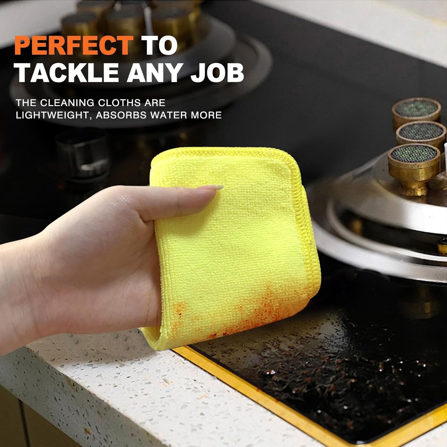 KinHwa Kitchen Washcloths for Dishes Absorbent Microfiber Dish Cloths Quick Dry Dish Rags with Poly Scour Scrub Side Ideal for Kitchen Cleaning (Mixing Colors #1, 7inch 12 Pack no net)