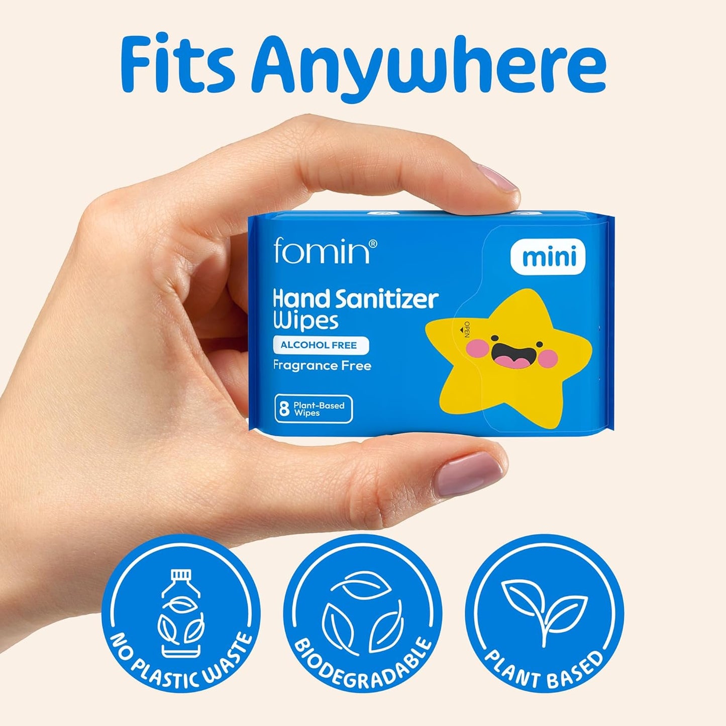 Fomin Mini Hand Sanitizer Wipes 8 Pack (8 Count) - Fragrance Free Mini Wet Wipe - pH Balanced, Biodegradable, Antibacterial On The Go Hand Sanitizing Wipes - Hypoallergenic, Plant-Based Travel Wipe