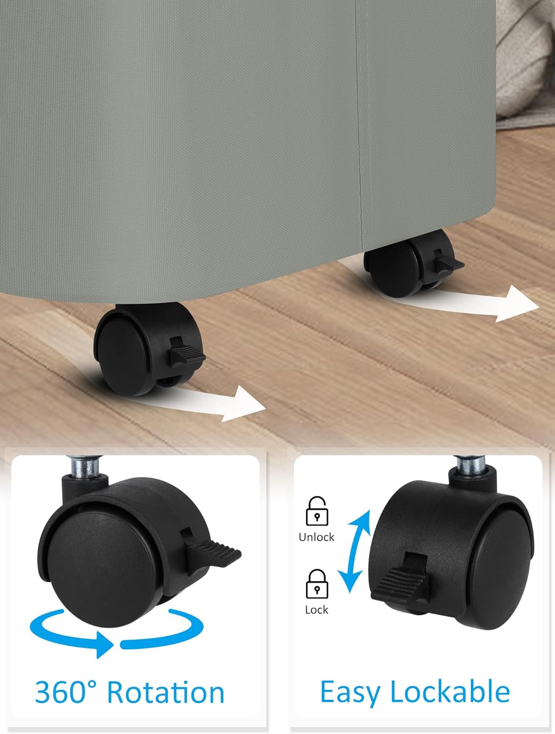 efluky Laundry Basket with Wheels, Tall Rolling Laundry Hamper with Lid and Removable Bag, Aesthetic Dirty Clothes Hamper on Wheels for Laundry Room, Bedroom, Dorm and Bathroom, 100L Grey