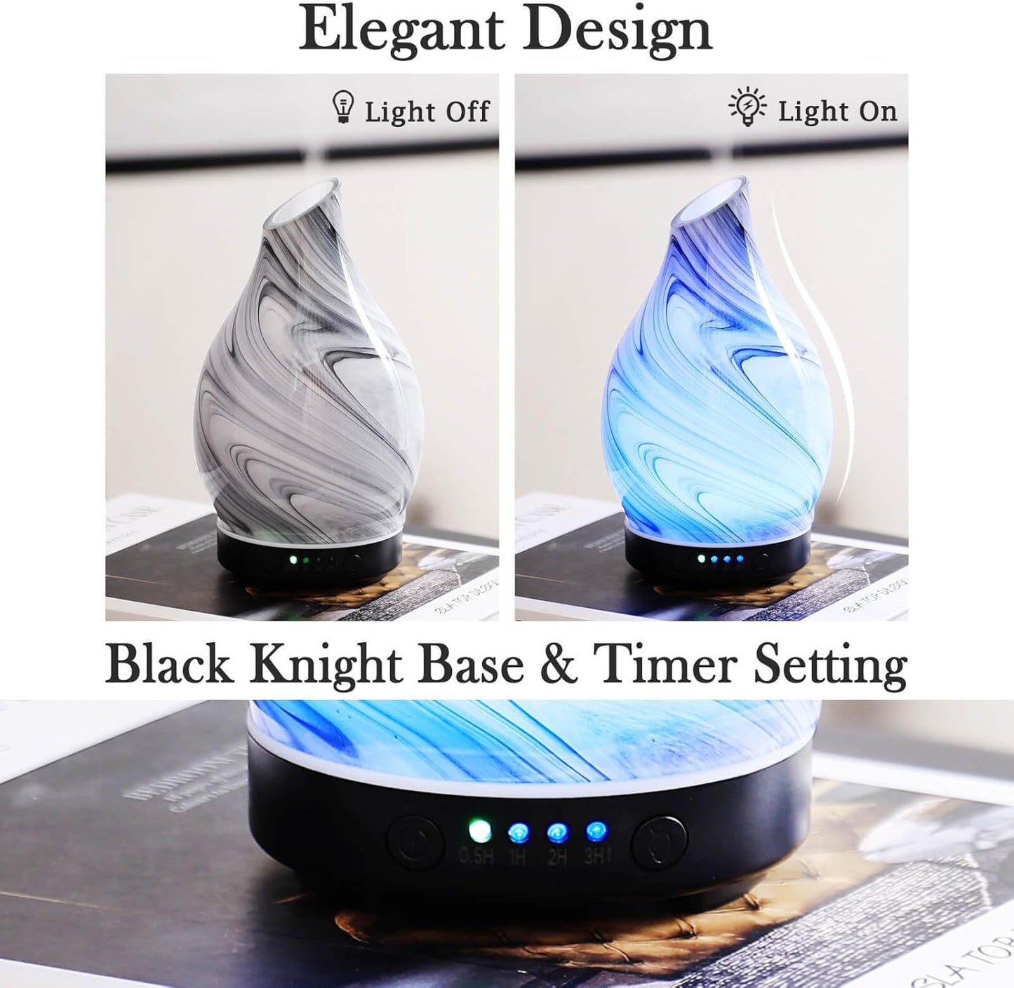 Porseme 150ml Essential Oil Diffuser Glass Color Changing Aroma Air Diffusers Aromatherapy Ultrasonic Cool Mist Humidifier 6 Running Hours Waterless Auto-Off for Sleeping Yoga Office (Mini Blue Ink)