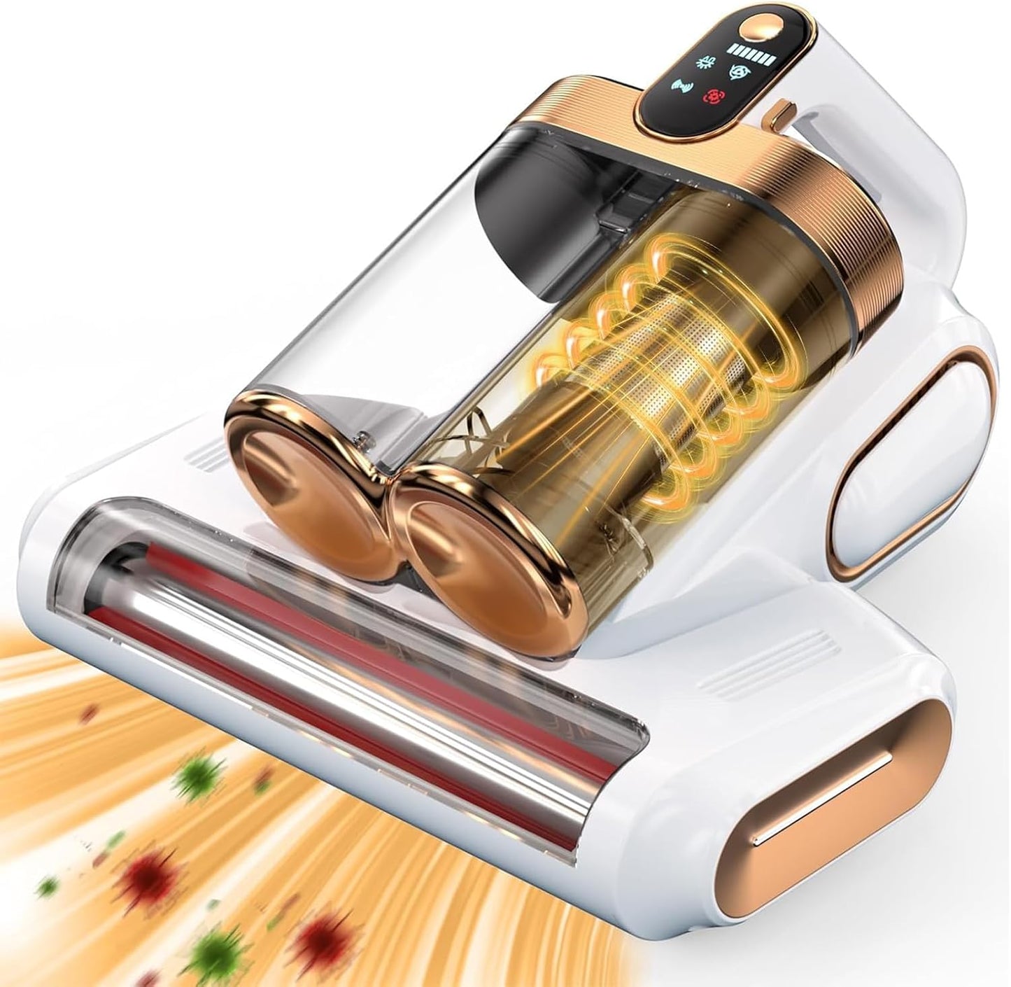 Bed Vacuum Cleaner, 16Kpa Mattress Vacuum Cleaner with 253.7nm UV-C Light 48000 RPM/Min Brushroll & Ultrasonic Tech Dual Bins for Dust & Widen Suction Port 120W Cordless for Bed Sofa(White)