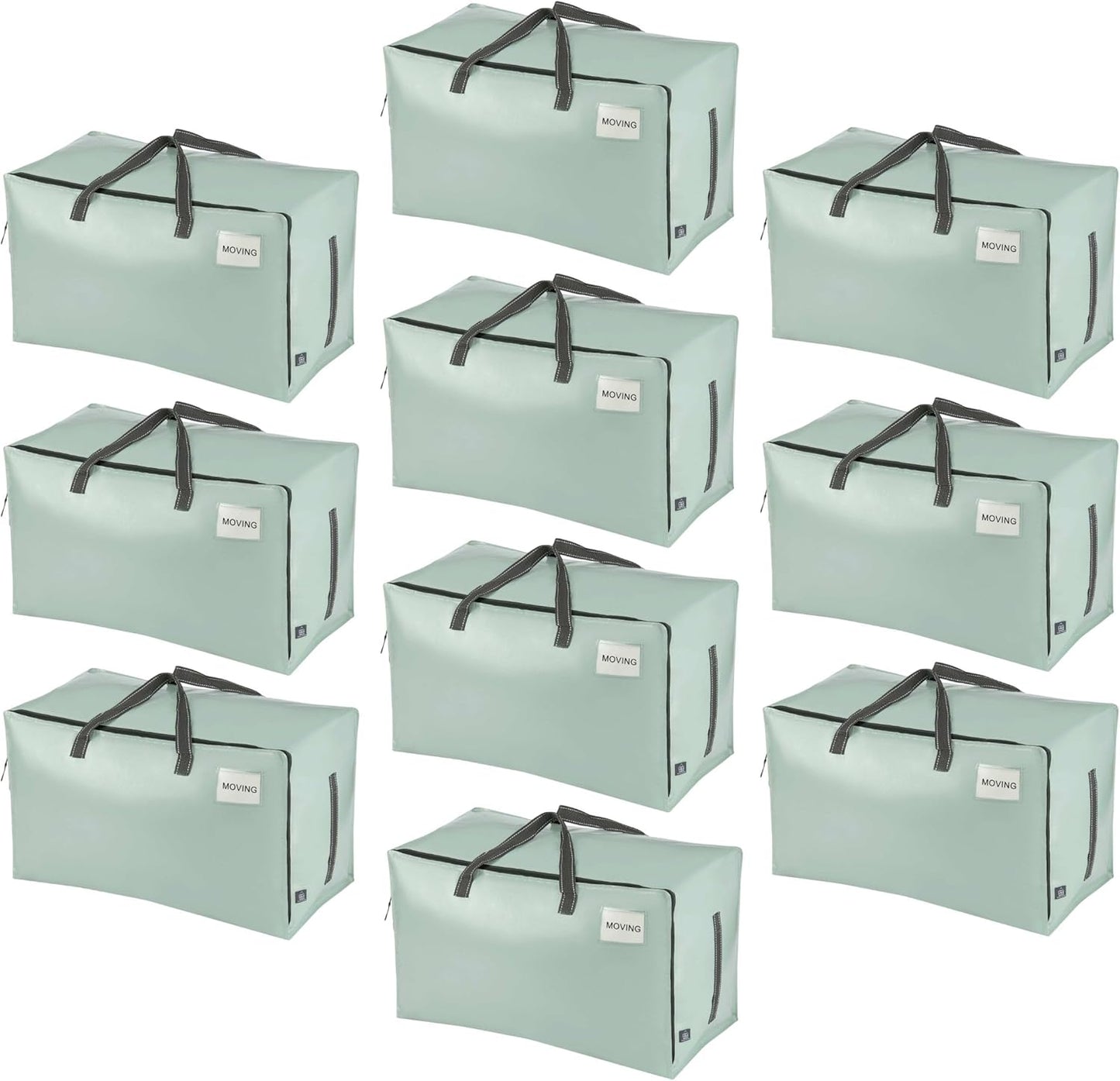 VENO 10 Pack Moving and Storage Bags, Heavy Duty, Alternative to Moving Boxes, Large Packing Totes Supplies for College Dorm Room with Zipper for Clothes, Wide Open Design (Shiny Light Green, 10 Pack)