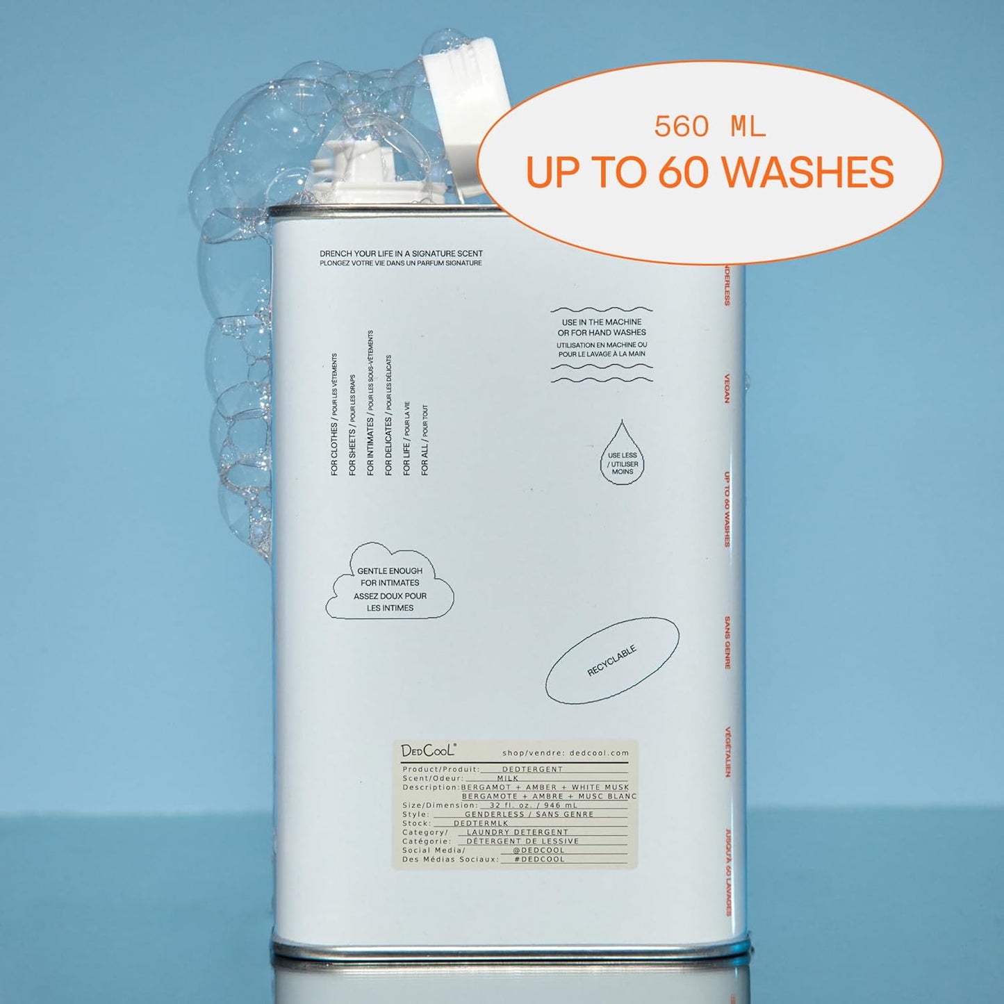 DedCool Liquid Laundry Dedtergent | Xtra Milk | Luxurious Fragrance Detergent | Removes Stains | Infused with Natural Essential Oils | Non-Toxic | 60 Washes | 32 fl oz