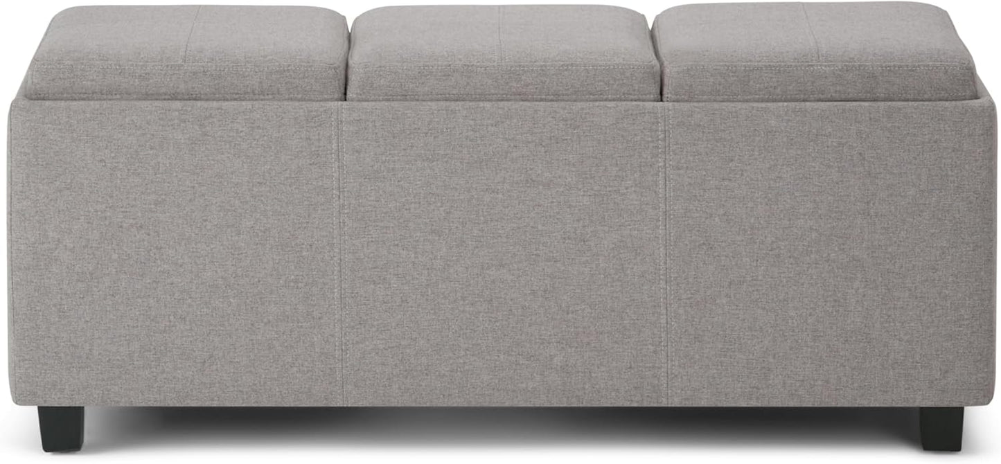 SIMPLIHOME Avalon 42 inch Wide Contemporary Rectangle Storage Ottoman in Cloud Grey Linen Look Fabric, Assembled, for the Living Room, Entryway and Family Room