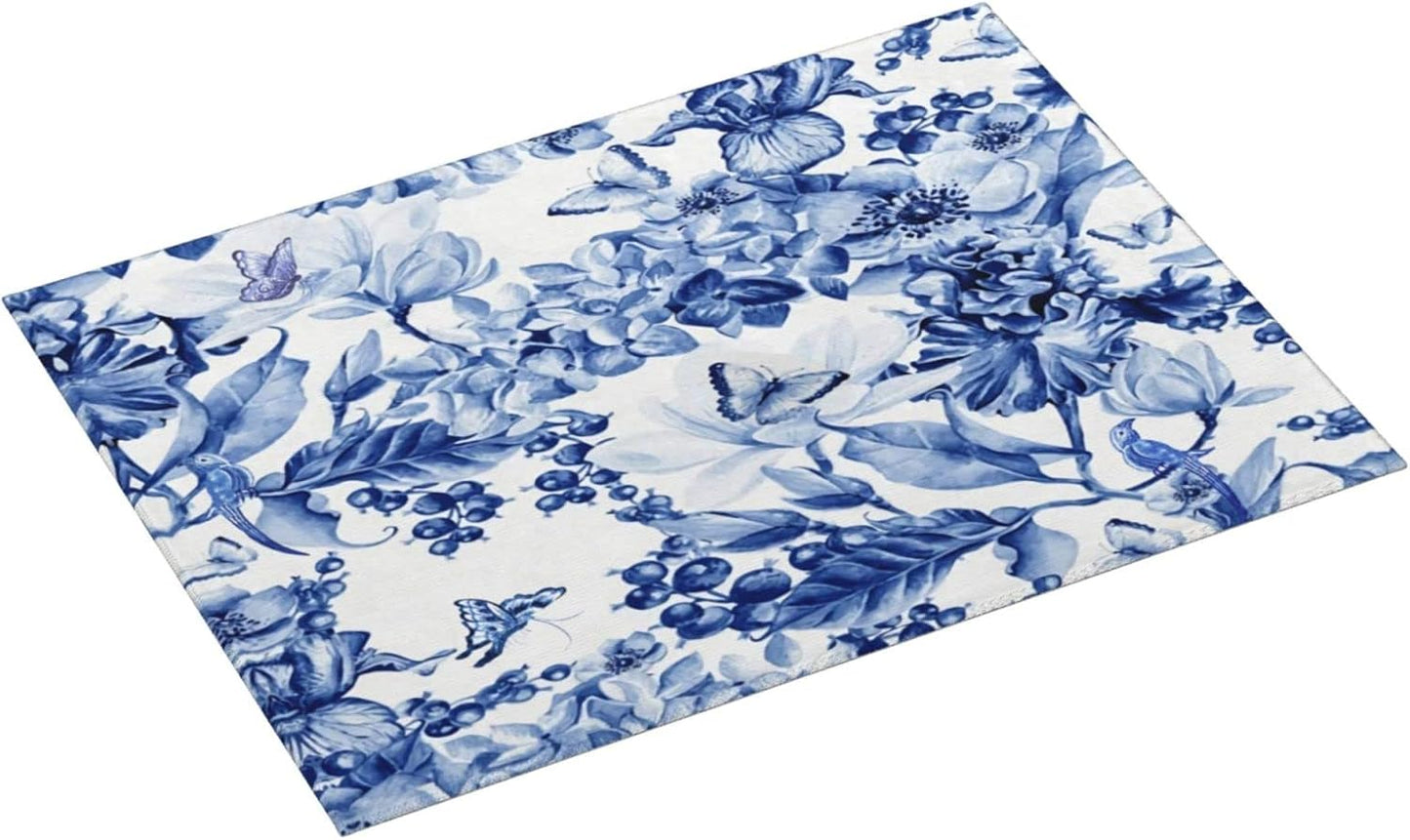 Chinoiserie Blue And White Floral Butterfly Dish Drying Mats For Kitchen Counter Microfiber Absorbent dish Mat Xl Reversible Drying Mats For Countertop 18 Inch X 24 Inch
