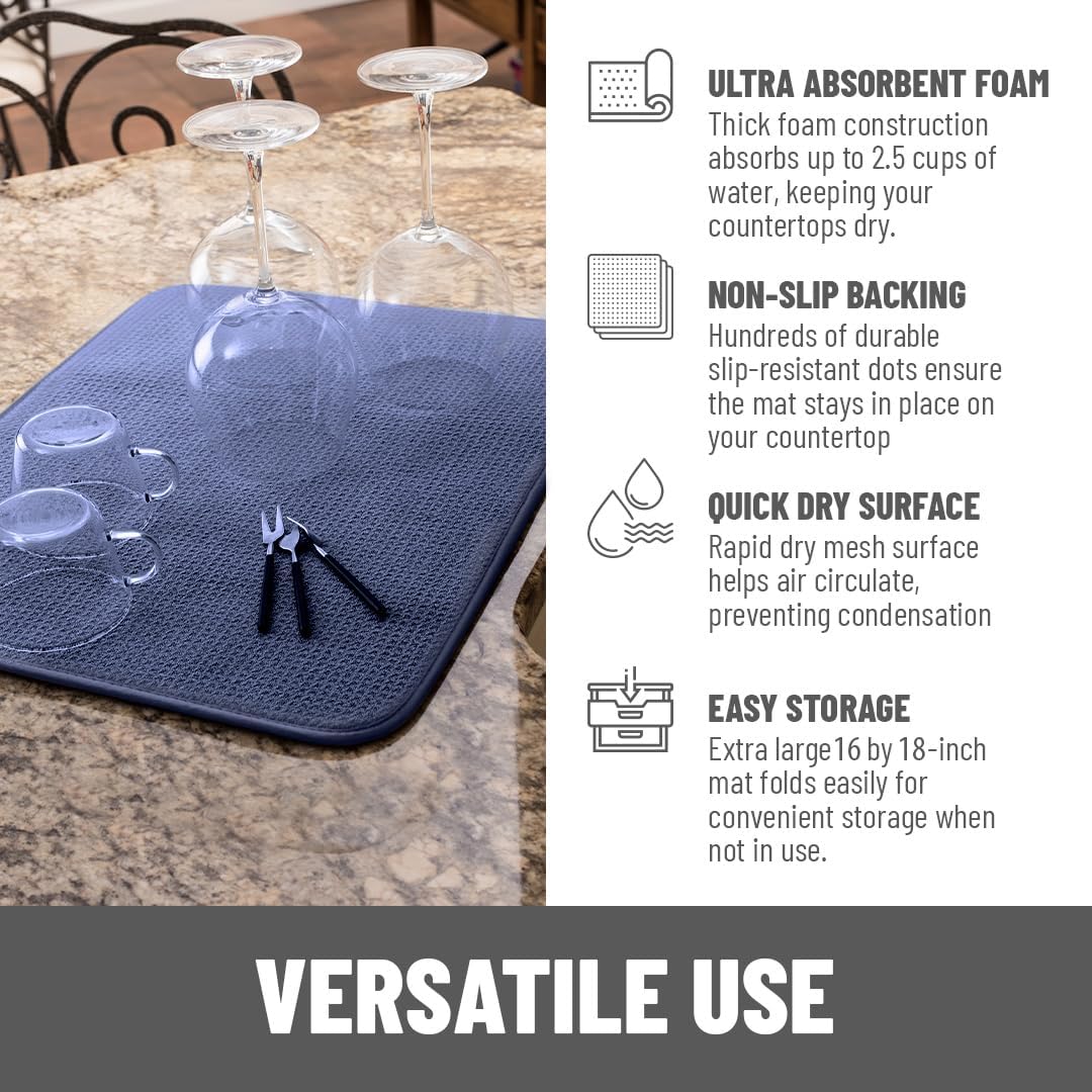 Bellemain XXL Dish Mat Microfiber Dish Drying Mat, Super absorbent (16" x 18", Navy)