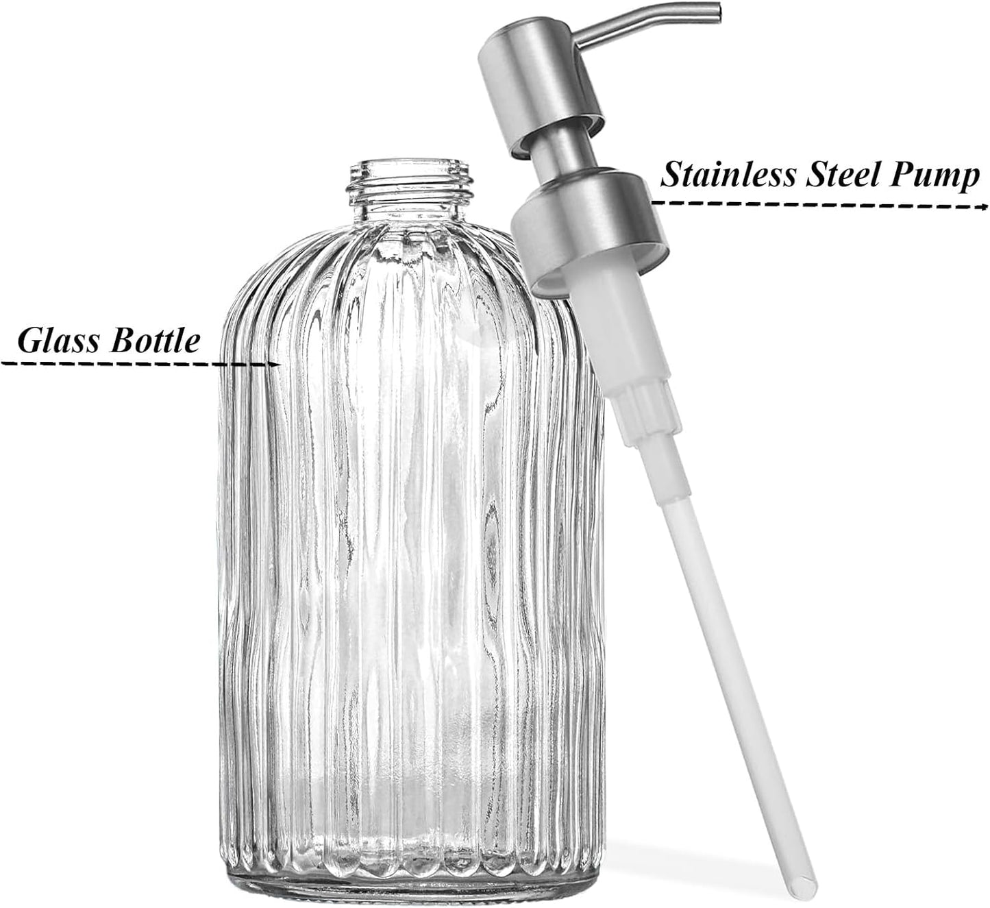 14Oz Clear Soap Dispenser Bathroom, Glass Hand Soap Dispensers with Stainless Steel Pump, Refillable Dish Soap Dispenser for Kitchen, Countertop Soap Dispensers