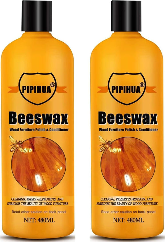 PIPIHUA Beeswax Polish and Conditioner for Wood Furniture - Waterproof & Restorer Wood Wax, Multipurpose Beeswax Furniture Polish and Cleaner for All Types and Colours 16.23 Fl Oz, 2 Pack