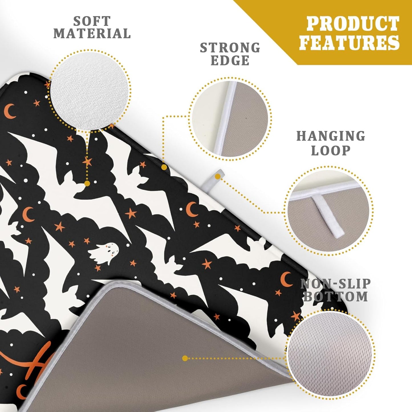 Halloween Drying Mats for Kitchen Counter 18”x24” Happy Halloween Spooky Bat Dishes Pad Microfiber Absorbent Fast Dry Dish Draining Mats Halloween Kitchen Decor Table Protector for Bar Countertop