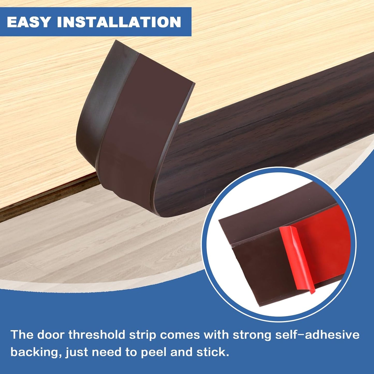 Vinyl Door Threshold Flooring Transition Strip Self Adhesive Carpet Edging Strip for Laminate Doorway Edge Threshold from 3/5" to 4/5" (Brown Wood Grain, 6.6 Ft)