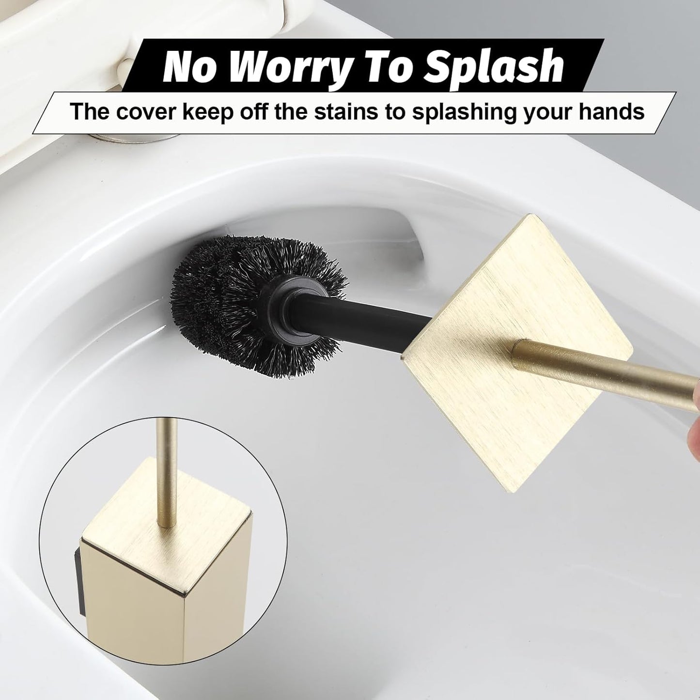 BGL Toilet Brush and Holder Set Brushed Gold Wall Mounted for Bathroom Square Design