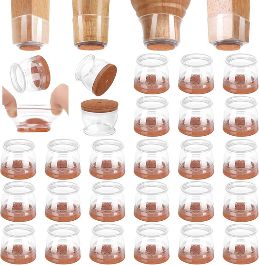 CHUNZEXI 24 Pack Chair Leg Floor Protectors for Hardwood Floors, Silicone Felt Covers Pads Caps, Protect Wood Furniture Feet Floors Noise Reduce and Scratch (Universal Small & Clear)