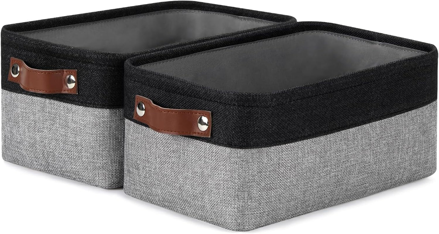 DULLEMELO Small Storage Baskets for Organizing - 11.8x7.9x5.1 inch Collapsible Storage Bins Set of 2 cloth storage bins for organizing Books and towel storage (Black&Grey)