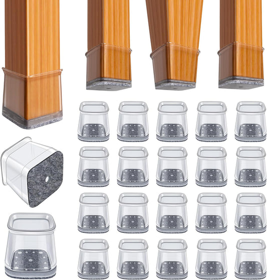 BUMACO Chair Leg Floor Protectors Square Chair Leg Protectors for Hardwood Floors Silicone Pads Covers to Protect Floors Clear-20 Pcs Square S (3/4" to 1")