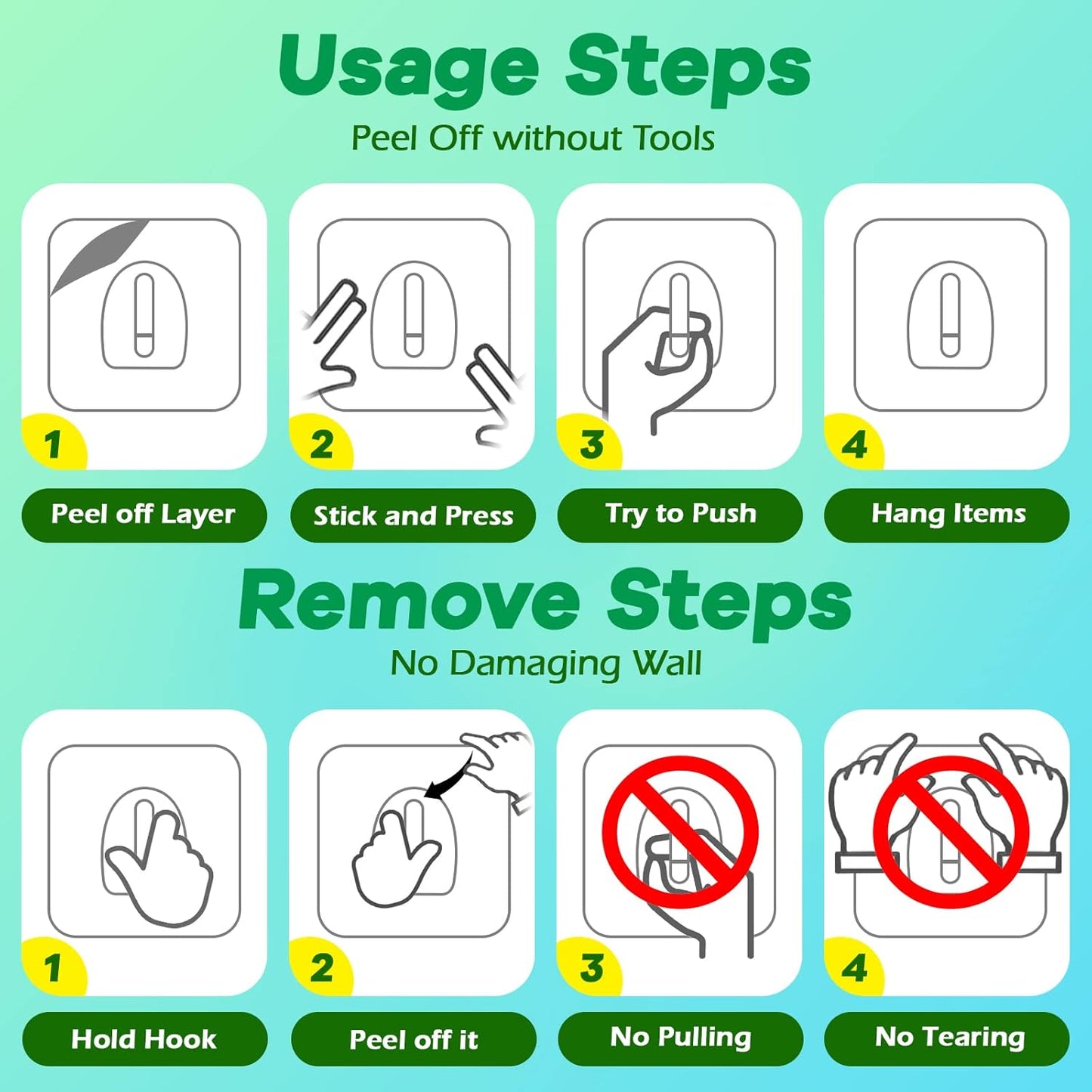 Adhesive Hooks, Heavy Duty Utility Hooks 20 lb(Max) Waterproof and Oilproof Removable, 20 Pack Seamless Hooks Reusable Wall Hook for Kitchen Bathroom Bedroom Office