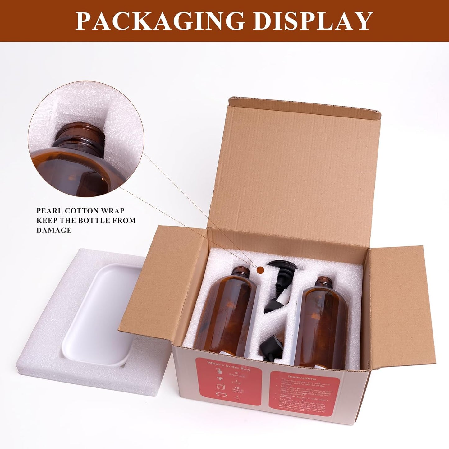 Amber Glass Soap Dispenser, 2 Pack Bathroom Kitchen Soap Dispenser Set with Stainless Steel Pump, 16 oz Dish Soap Hand Soap Dispensers