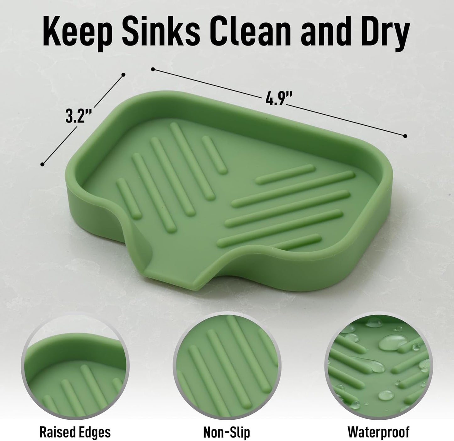 Zulay Small Silicone Sponge Holder (4.9x3.3”) – Space-Saving Sink Organizer Tray for Sponge, Soap, Brush & More – Compact Non-Slip Dish for Kitchen & Bathroom (Jade Green)