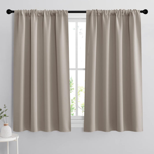 RYB HOME Small Window Curtains for Kitchen, Thermal Insulated Privacy Shades Chic Home Decoration for Basement Bathroom Door Window, Width 42 x Length 54 inch, 2 Panels, Sand