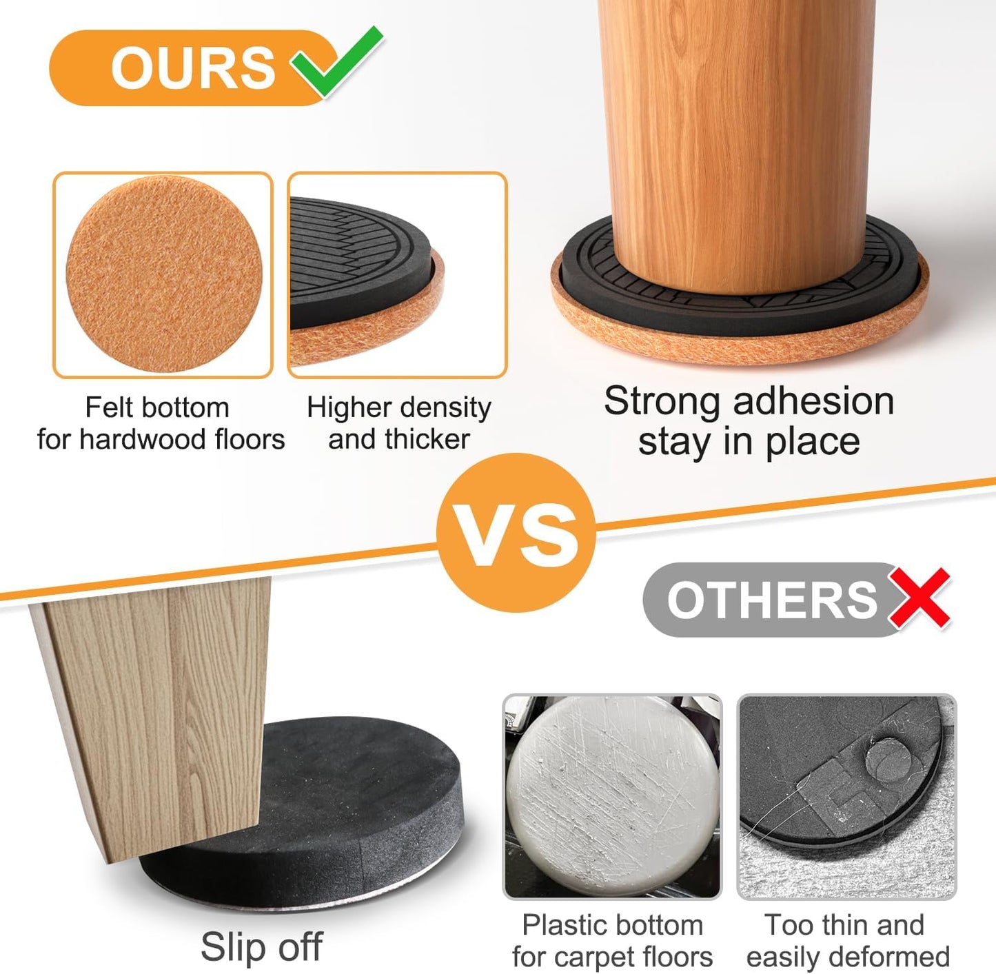 Felt Furniture Sliders for Hardwood Floors, PISAO 16 PCS 3 ½” Heavy Duty Furniture Movers - Unique Non-Scratch Design, Thick Felt Pads for Hard Surfaces, Move Large Furniture Easily