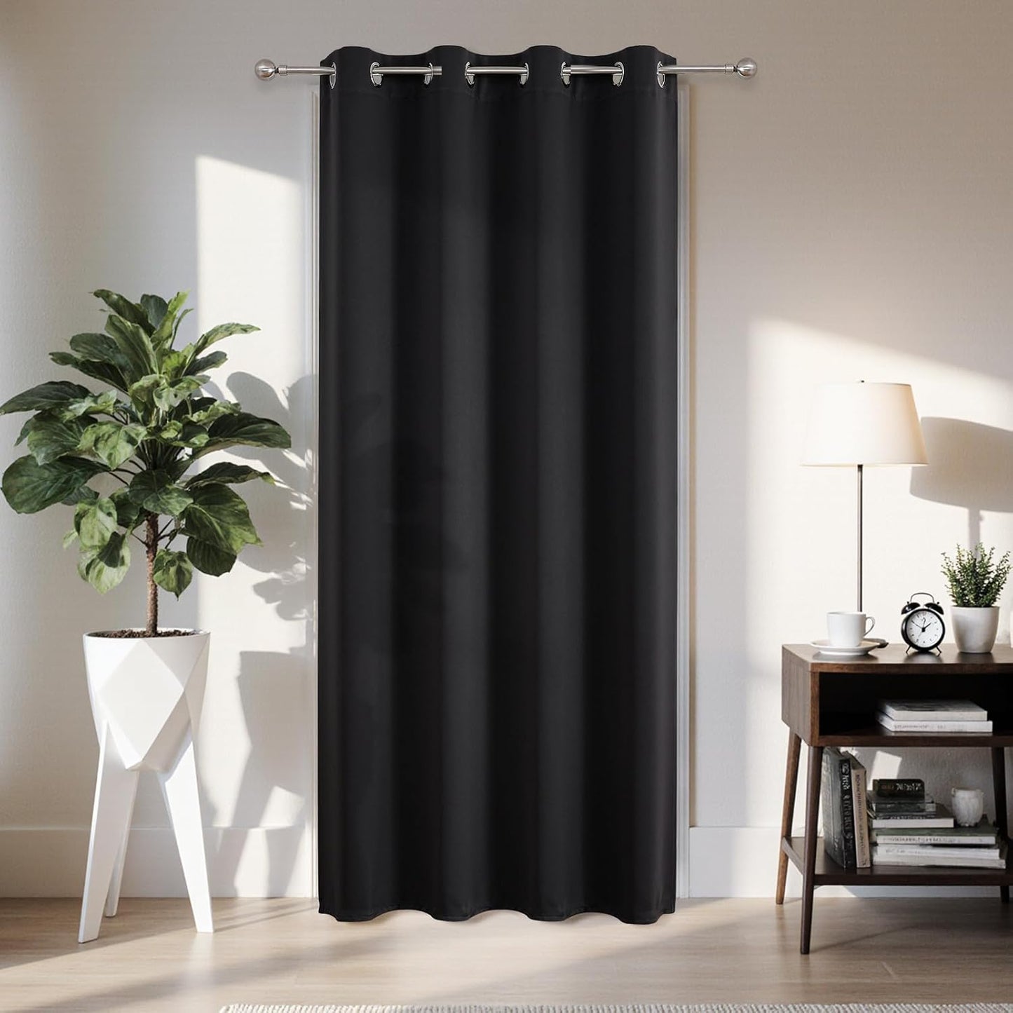 Joydeco Blackout Door Curtain for Doorway Privacy 108 Inches Long, Grommet Closet Curtain for Open Closet, Room Divider for Bedroom Living Room (Black, 52Wx108L, 1 Panel)