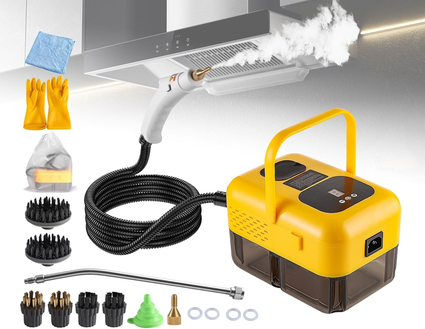 Steam Cleaner for Home, Handheld 2500W High Pressure Steamer for Cleaning, 9-Level Multipurpose Steam Cleaner for Car Floor Upholstery Kitchen Bathroom Grout Tile, 14 Accessories Included, Yellow