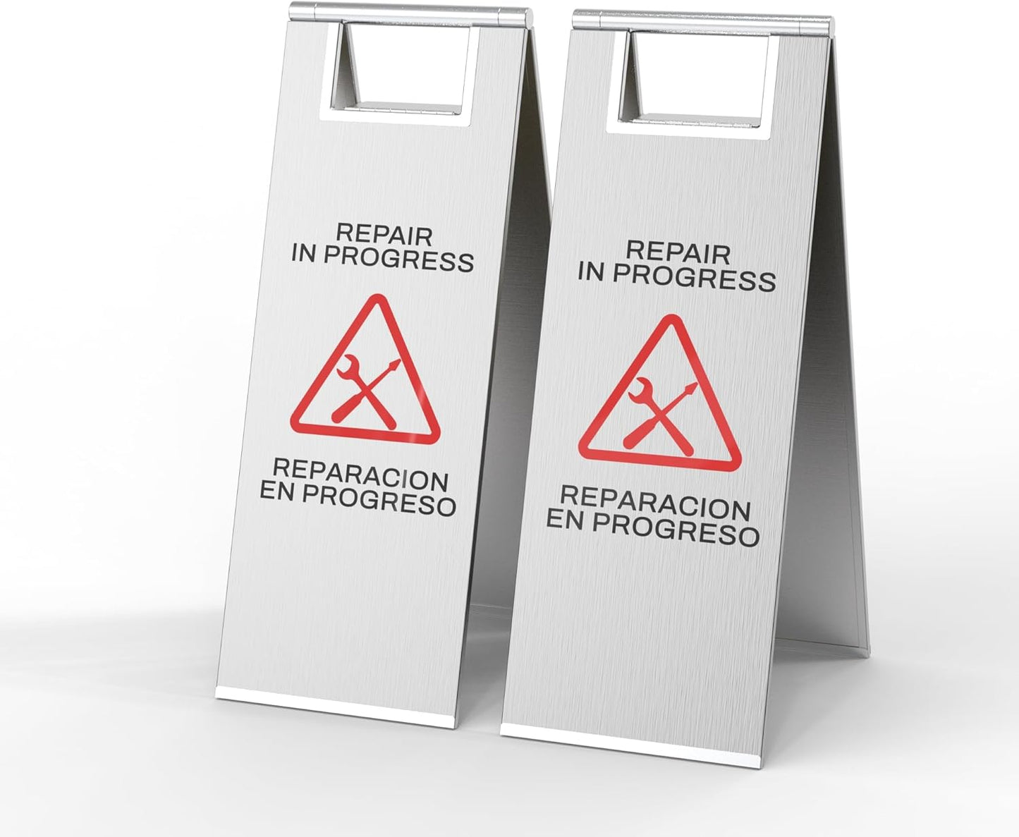 Stainless Steel Repair In Progress Sign Portable Foldable Sign 2-Pack (Silver)