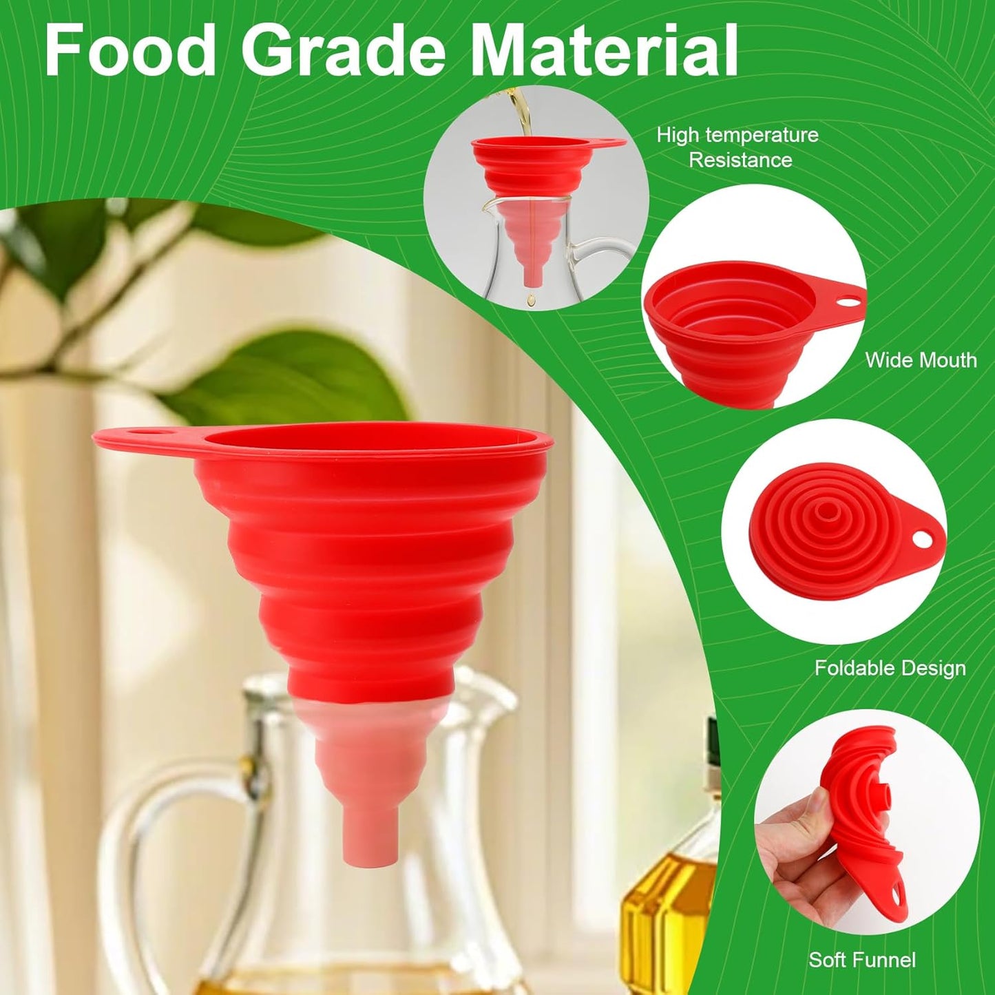 Kitchen Funnel Set of 4, Food Grade Foldable Small and Large Funnel Colorful Silicone Collapsible Funnels Flexible Funnels for Kitchen Use Filling Bottles Liquid Transfer Kitchen Gadgets Accessories