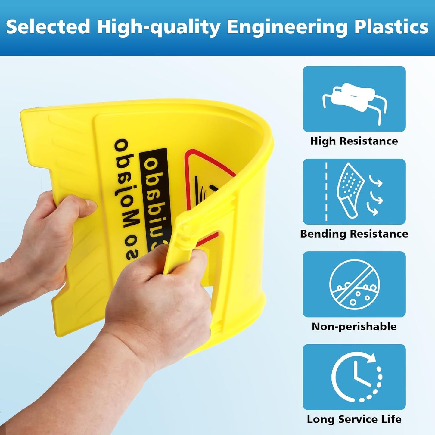 4-Pack Caution Wet Floor Sign,17.5" Height,Bright Yellow Double-Sided Folding A-Shaped Frame Design, Bilingual Caution Message