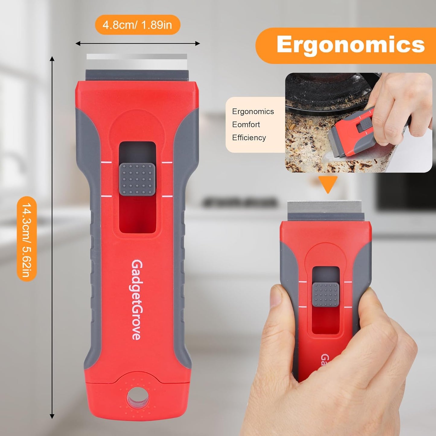 Upgraded Razor Blade Scraper with 10pcs Blades and 3Pcs small wire brushes,Scraper Tool for Cleaning Glass Window, Cooktop, Oven, Stove Scraper, Razor Scraper with Buit-In Blade Storage, Gray