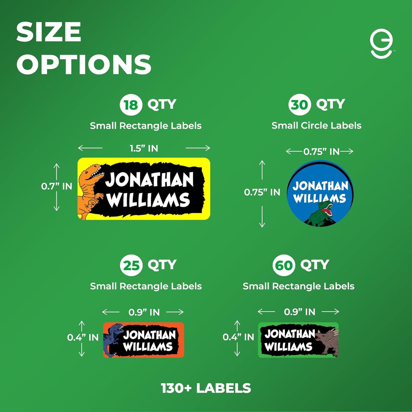 Personalized Name Tag Stickers for Kids (130+ Pack) | Dinosaur Waterproof Labels for School Supplies, Bottles & Lunch Boxes | Custom Vinyl Name Labels for Clothing & Toys (C. Dinosaur)