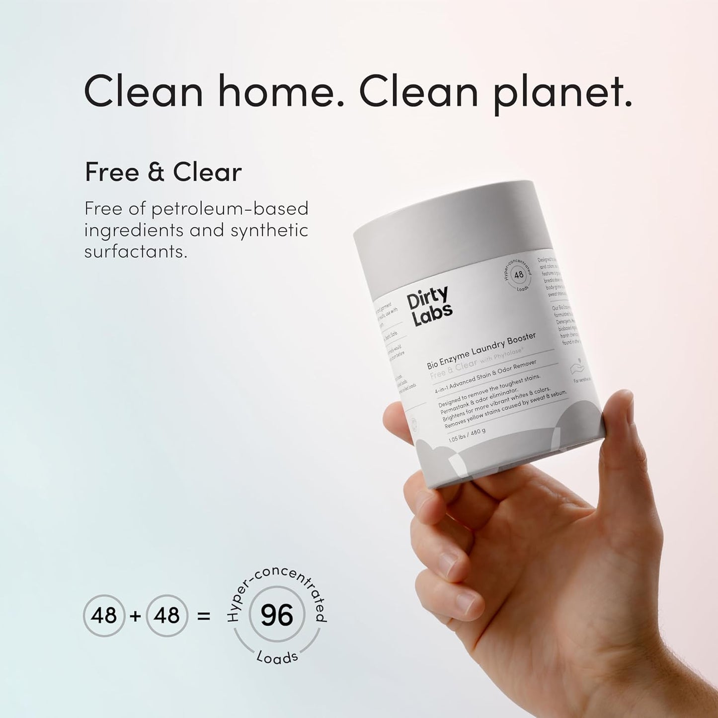 Dirty Labs | Scent Free | Bio Enzyme Laundry Booster | 2-Pack = 96 Loads | Hyper Concentrated | High Efficiency & Standard Machine Washer | Nontoxic, Biodegradable | Stain & Odor Removal Booster