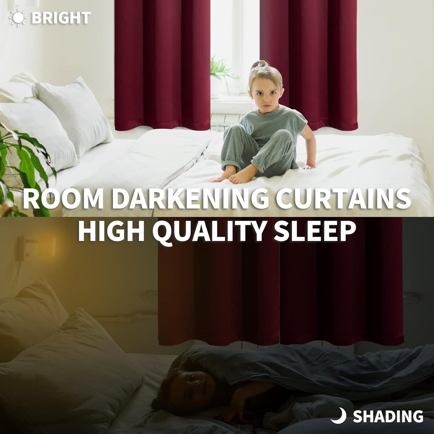 BGment Burgundy Blackout Curtains 72 Inch Length 2 Panels for Living Room - Thermal Insulated Drapes with Rod Pocket Privacy Christmas Decor for Dining Bedroom, 52 x 72 Inch