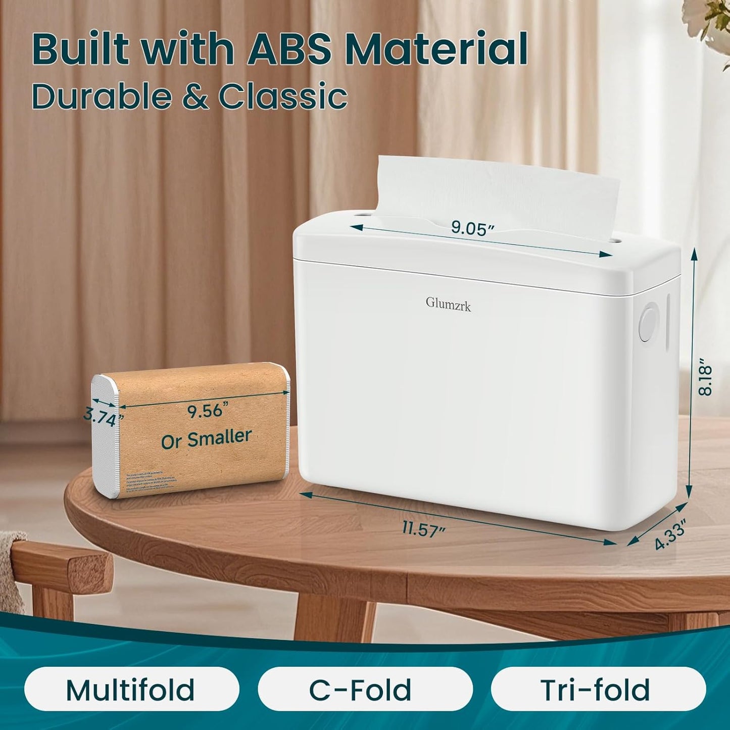 Countertop Paper Towel Dispenser Universal Fit for Multifold, Z-Fold Trifold Hand Towels, Commercial Napkin Dispenser for Bathroom Home Kitchen Toilet ABS Paper Towel Holder, White