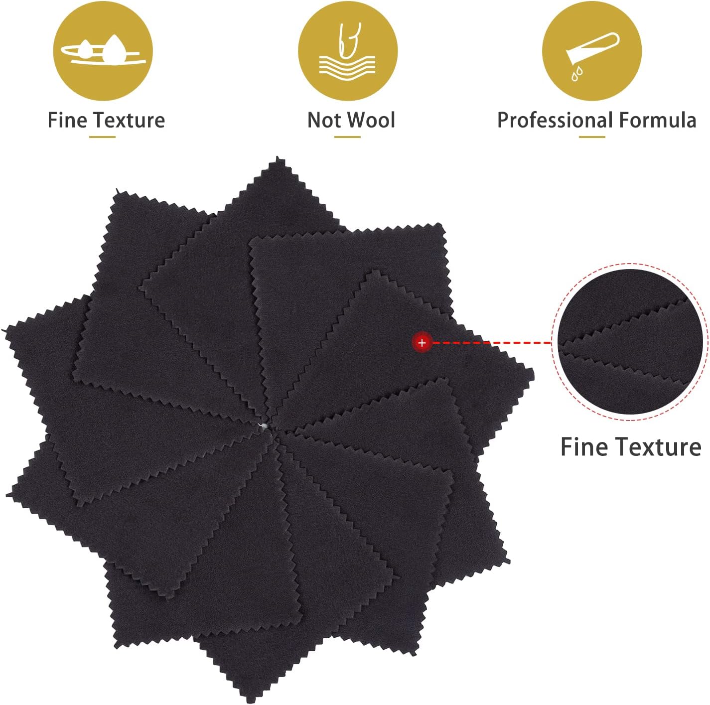 CATIFLIN 100pcs Premium Jewelry Cleaning Cloth, Silver Polishing Cloth Individually Wrapped, for Sterling Silver, Gold, Brass, Silverware, Coin, Ring, Watch and More (Black, 3.15" x 3.15")