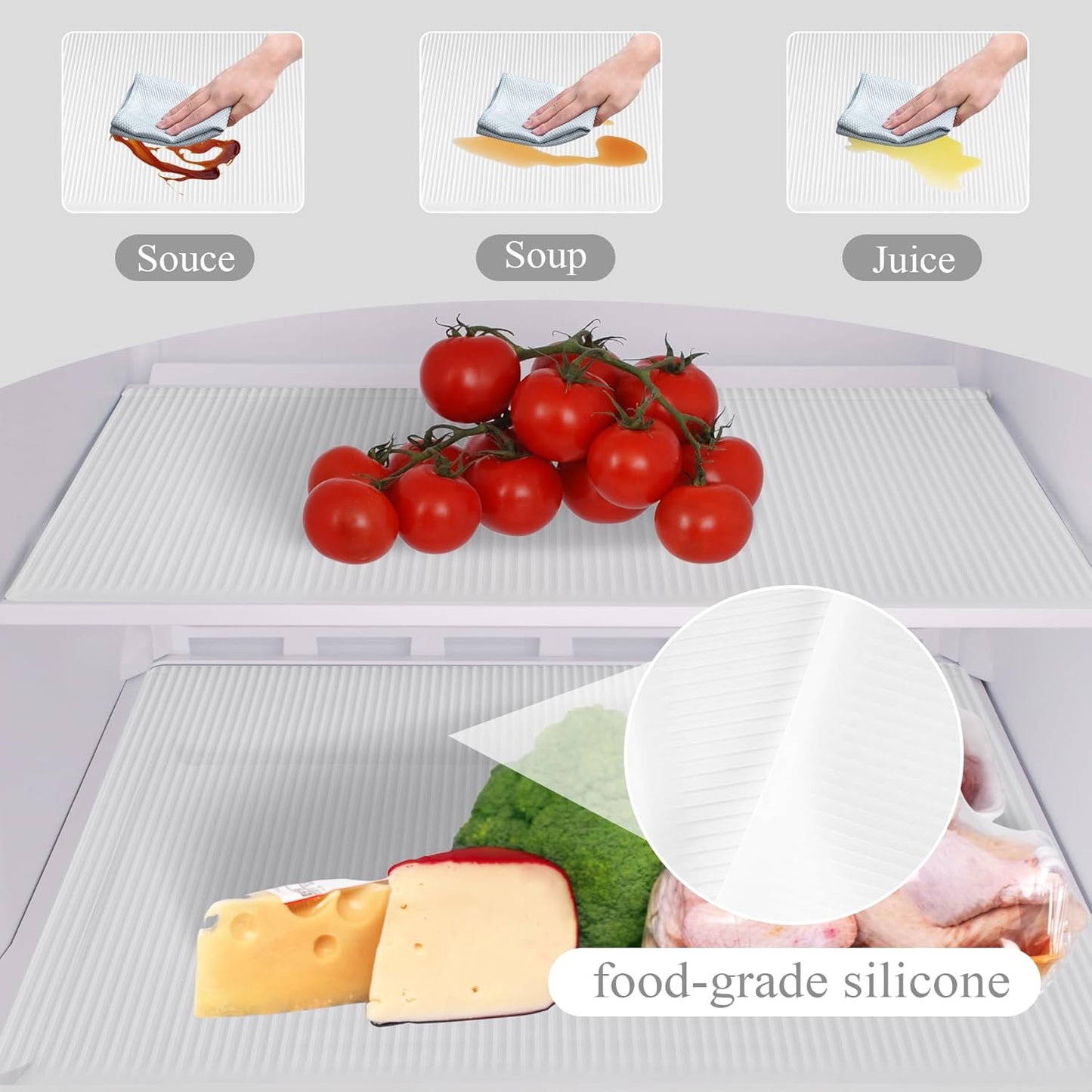 Non-Slip Silicone Refrigerator Liners for Shelves, Reusable Washable Fridge Shelf Drawer Liners, Cuttable Waterproof Oilproof Fridge Liner for Glass Shelve Kitchen Cabinet Drawer Mats (Clear, 3 Pack)