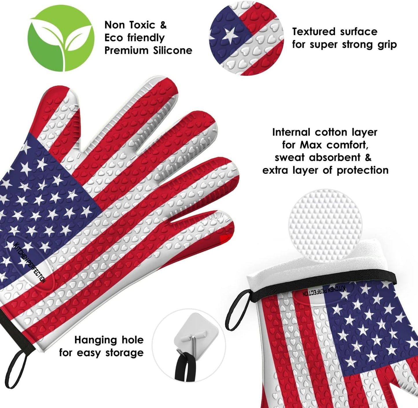 Kitchen perfection XL Silicone Smoker Oven Gloves-Extreme Heat Resistant BBQ Gloves-Handle Hot Food Right on Your Grill Fryer&Pit|Waterproof Grilling Cooking Baking Mitts|Superior Value Set+3 Bonuses