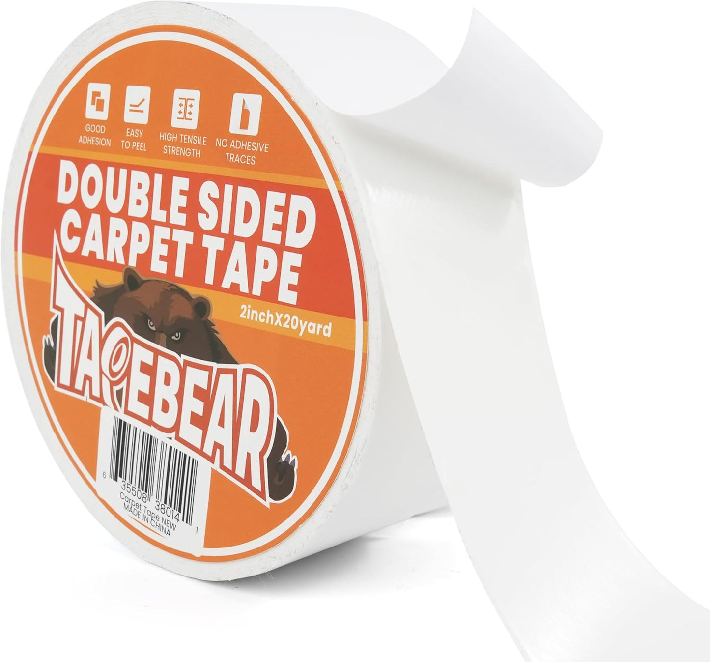 TAPEBEAR Double Sided Carpet Tape 2Inch x 20Yards, Heavy Duty Rug Tape Residue-Free Carpet Gripper for Area Rugs, Wood, Floor, Multipurpose Gripper Non Slip Tape, White