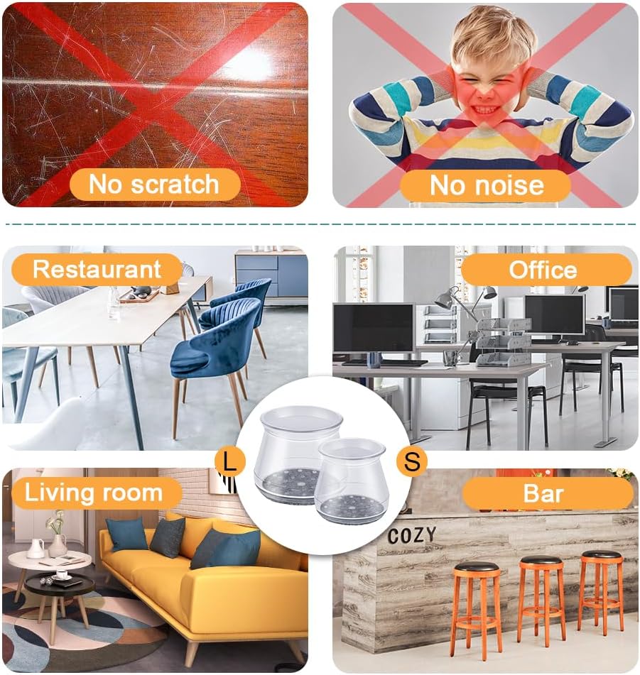 32 Pcs Chair Leg Protectors for Hardwood Floors, Silicone Felt Furniture Leg Cover Pad for Protecting Floors from Scratches and Noise, Smooth Moving, Large(Fit Round Diameter：1-5/16" to 2")