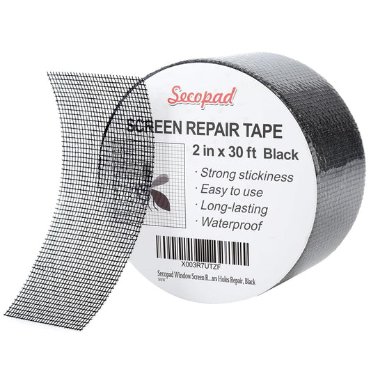 Black Window Screen Repair Tape, 2 in X 30 FT (360IN) Screen Repair Kit for Windows or Doors, Strong Adhesive Fiberglass Mesh Patch Tape
