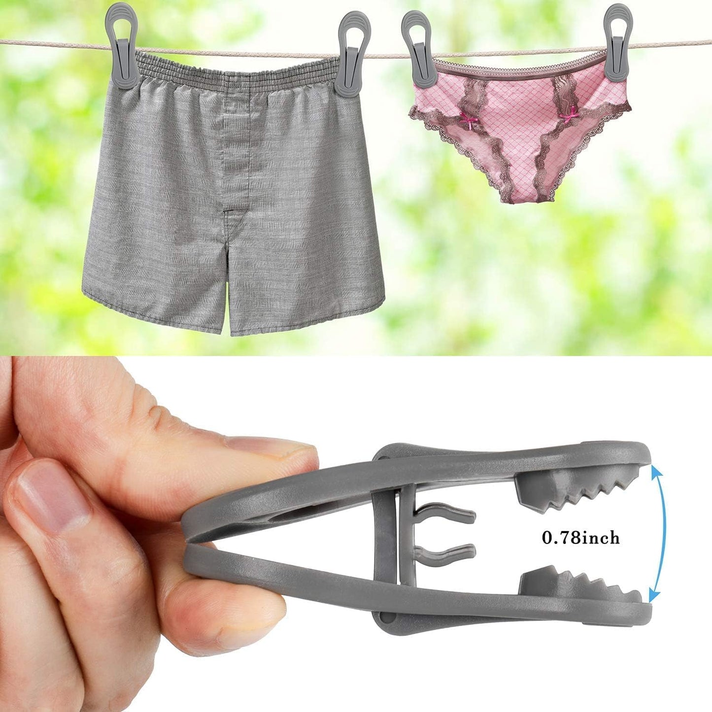 Tinfol 50pc Grey Plastic Hanger Clips, Strong Pinch Grip Finger Clips for Plastic Clothes Hangers, Multi-Purpose Hanger Clips