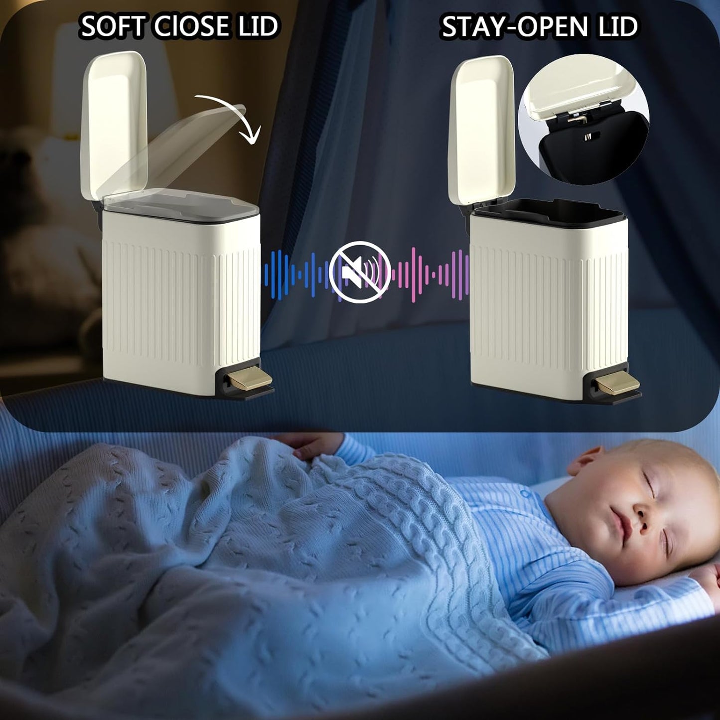 CEROELDA Small Bathroom Trash Can with Lid Soft Close-5L/1.3 Gal Slim Garbage Can-Metal Step Wastebasket-Rectangle Narrow Waste Bin for Office, Bedroom, Toilet, Live Room (Embossed-Beige)