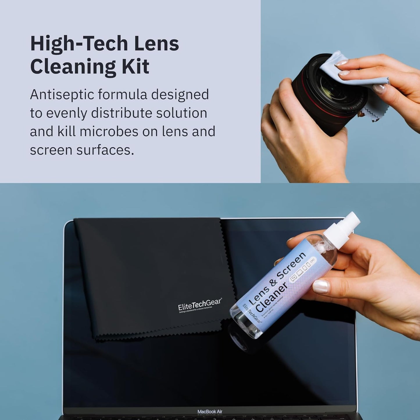 Elite Tech Gear Optical, Screen & Lens Care Kit - 3pc Spray (2x4oz+1oz) with 2 Microfiber Cloths - Alcohol-Free Eyewear Solution - 5pc Glasses Cleaner