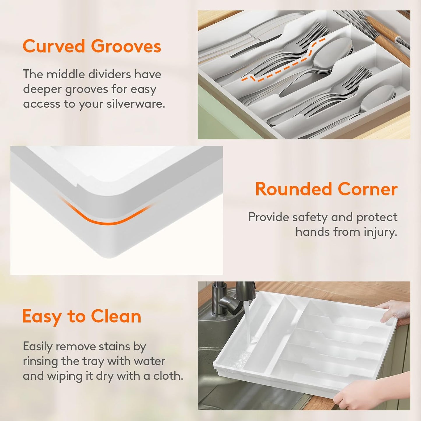 Lifewit Silverware Tray, Deep Wide Cutlery Drawer Organizer Storage for Kitchen, Plastic Flatware Utensil Holder Divider for Spoons Forks Knives Tableware, 7 Compartment, White