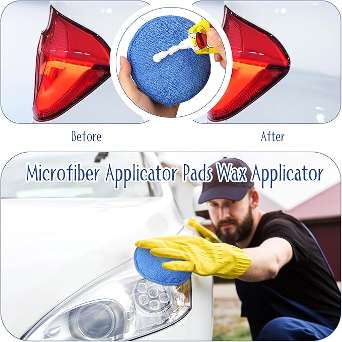 Tanlade 50 Pcs Car Detailing Microfiber Applicator Pad Wax Applicator Wash Microfiber Pads, 5 Inch Diameter (Blue)
