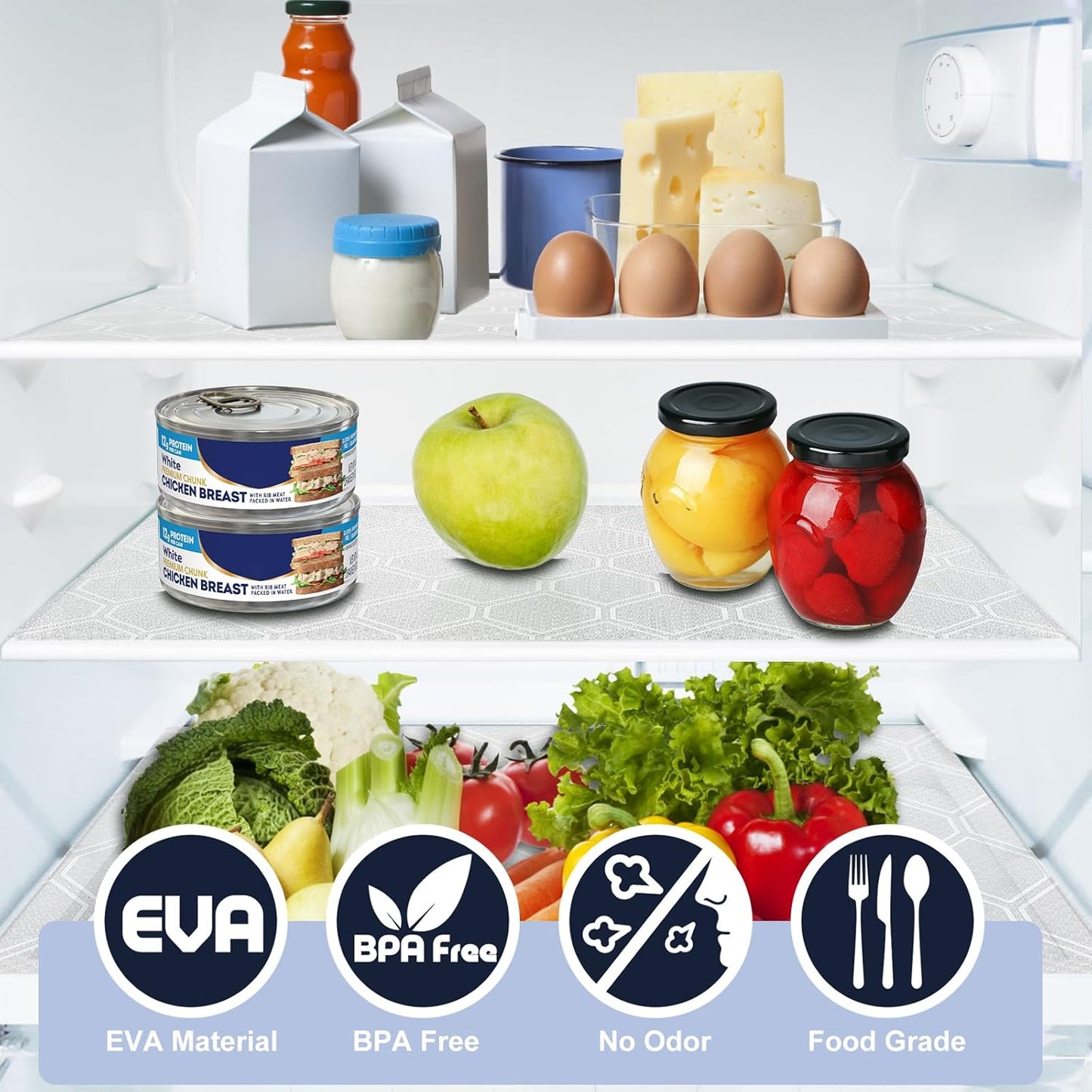 Shelf Liner, Refragerator Drawer Liners for Kitchen Cabinets, Waterproof Bathroom Sink Mat No Slip Cupboard Liners Non Adhesive Fridge Liner Roll - Clear 17.5"×118"