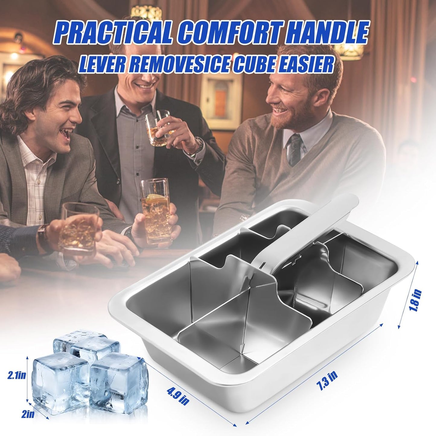 Professional Ice Cube Trays Stainless Steel - 6-Large Slot Heavy Duty Metal Icecube Mold, Non-Toxic Freezer Tray with Lever Release, Bar & Kitchen Use, Send Goods from Local Warehouse