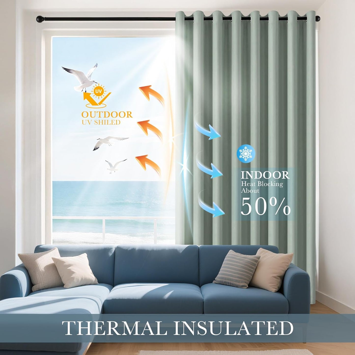 PONY DANCE Sage Green Small Curtains for Bathroom, Black Out Thermal Insulated Short Window Drapes Grommet Room Darkening Half Window Curtains for Cabinet Dorm Loft(2 Panels, W 34 x L 36 inches)