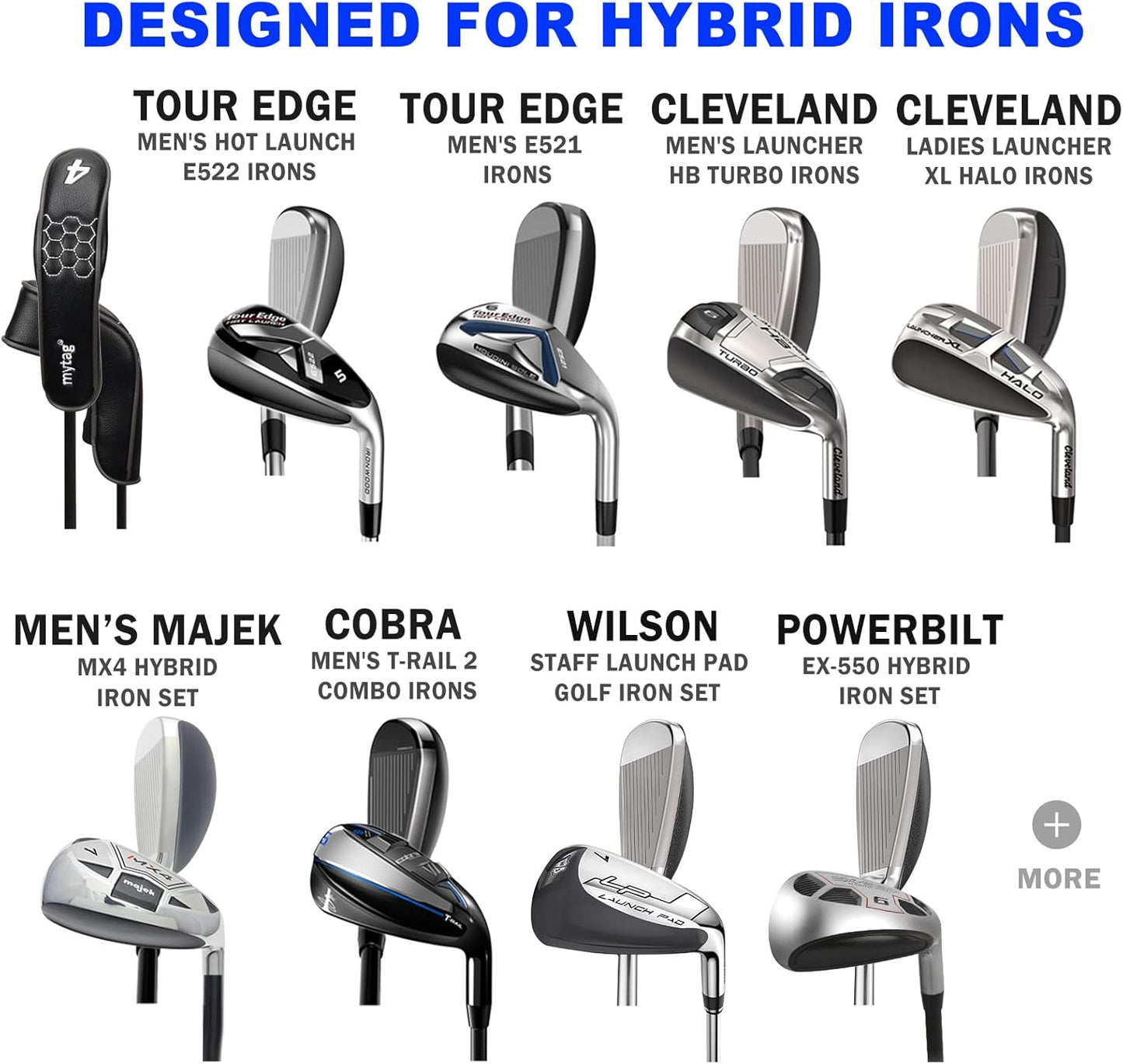 mytag 8PCS Golf Hybrid Iron Covers Set, Knit Hybrid Head Covers, Fits Cobra T Rail, Cleveland Launcher, Wilson Launch Pad, Tour Edge Hot Launch - Customizable