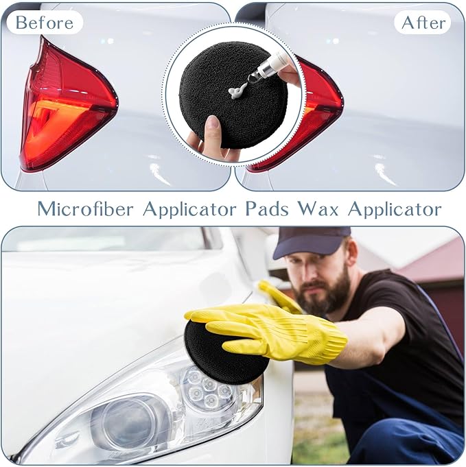 Tanlade 50 Pcs Car Detailing Microfiber Applicator Pad Wax Applicator Wash Microfiber Pads, 5 Inch Diameter (Black)